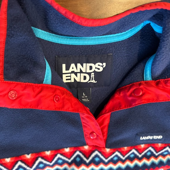 Lands' End Red and Blue Quarter Zip Fleece Pullover size Large - Picture 3 of 4